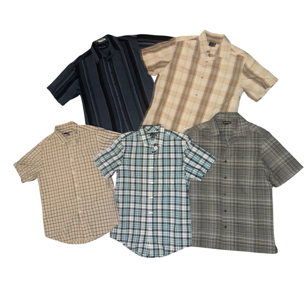 Men’s Short Sleeve Button Up Shirt Lot Size S/M Y2K Plaid Casual Bundle of 5